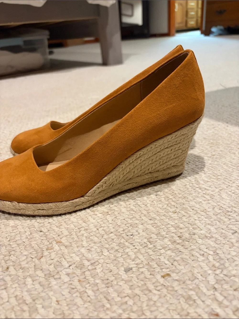 J. Crew Suede Espadrille Wedge Pumps in Cognac